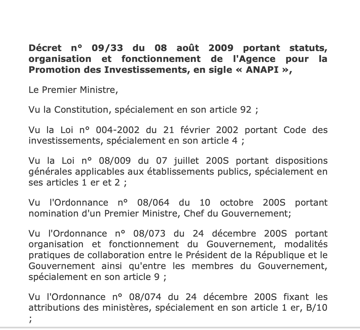 DECRET  DE L’ANAPI